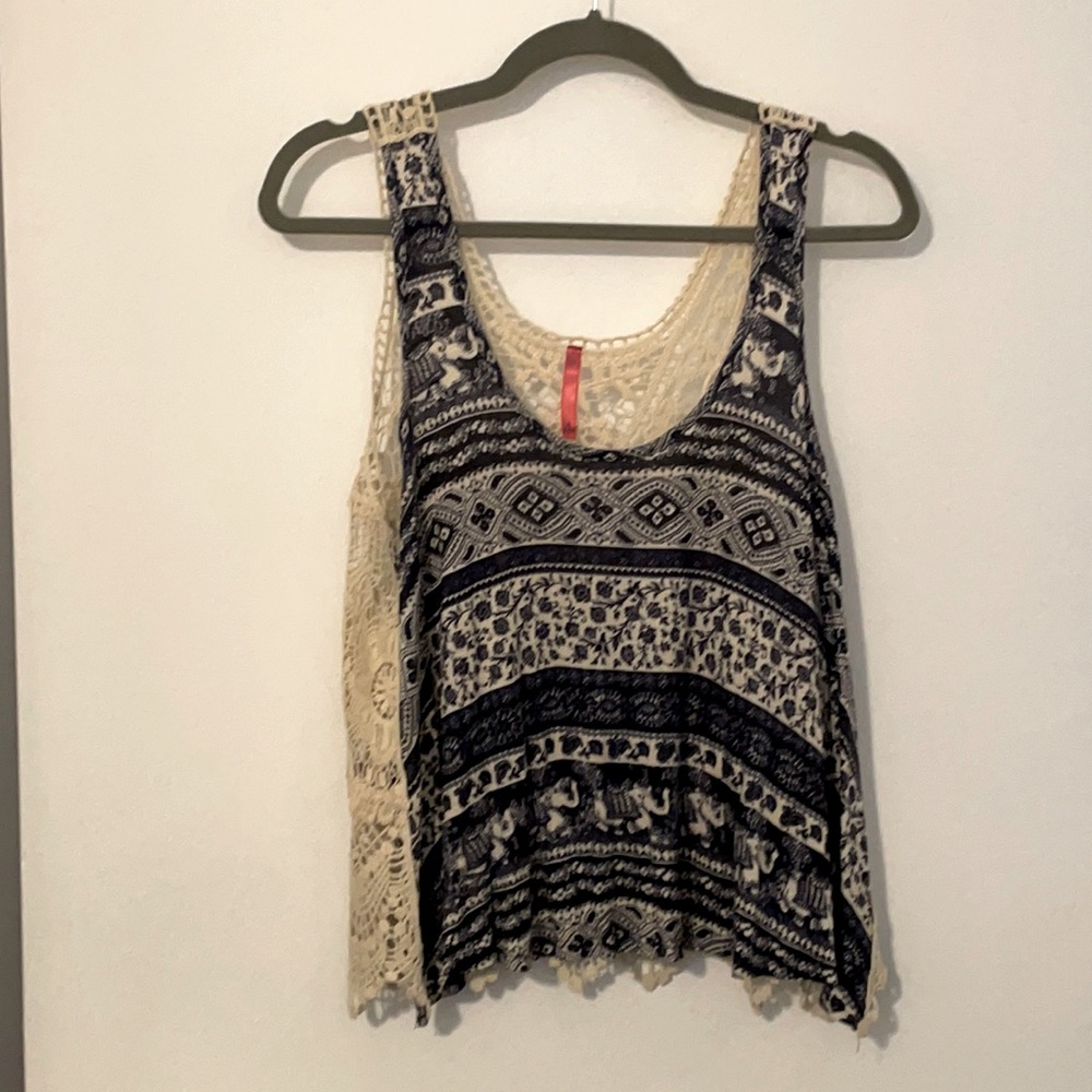 Dark Blue Elephant Print and Lace Shirt